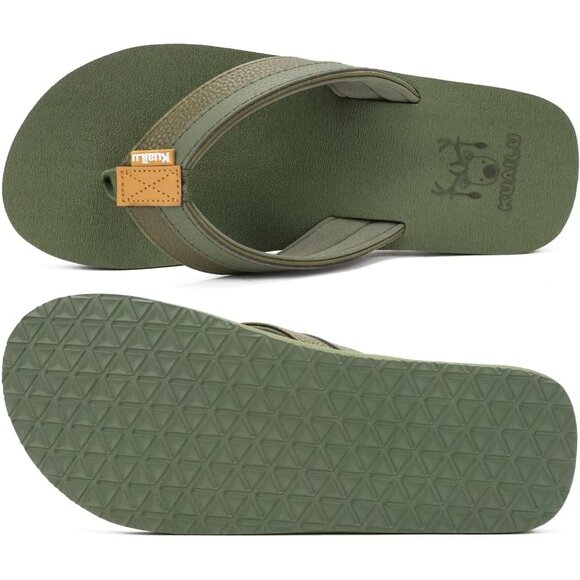 👑Men\'s Flip Flop Sandal Green Leather Slip On Arch Support Comfort Shoes